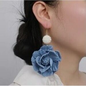 Blue Floral Pearl Drop Earrings